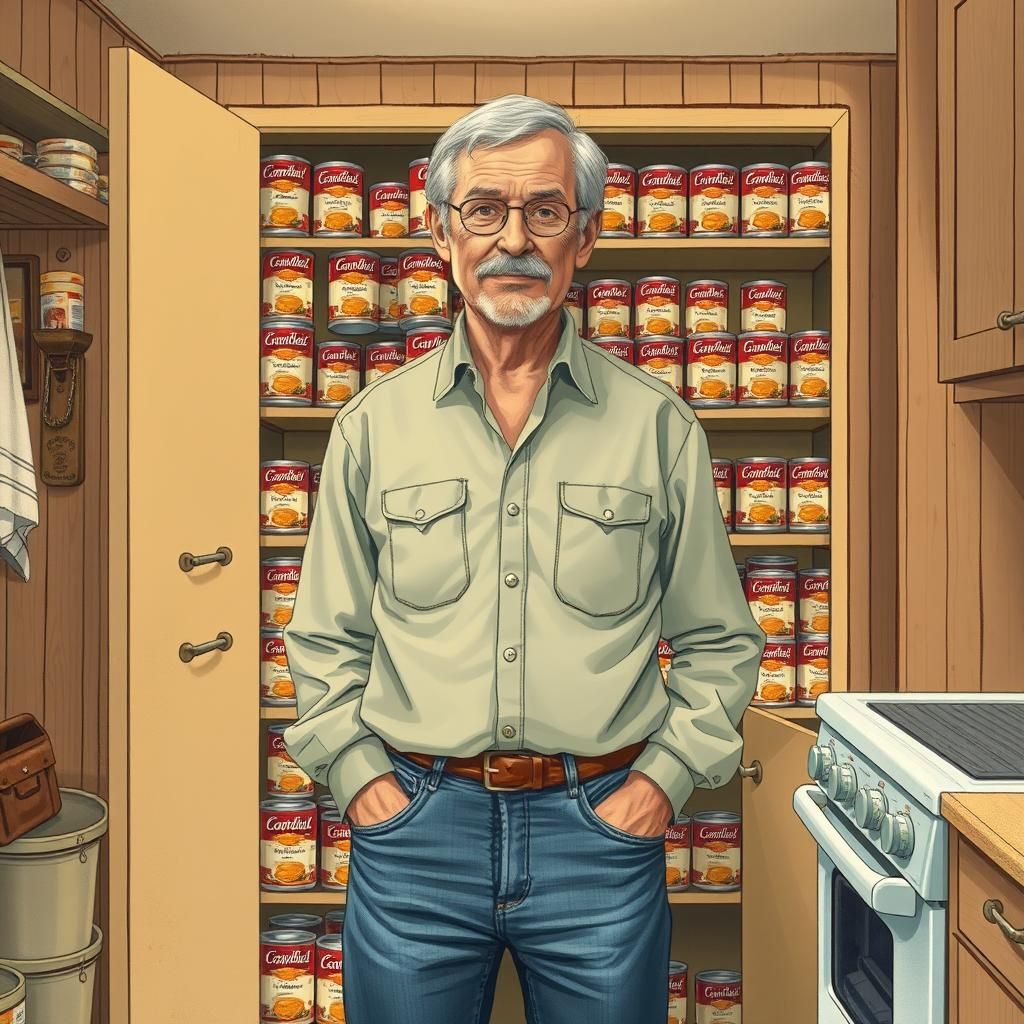 Soup Hoarder in Rockwell-esque Illustration