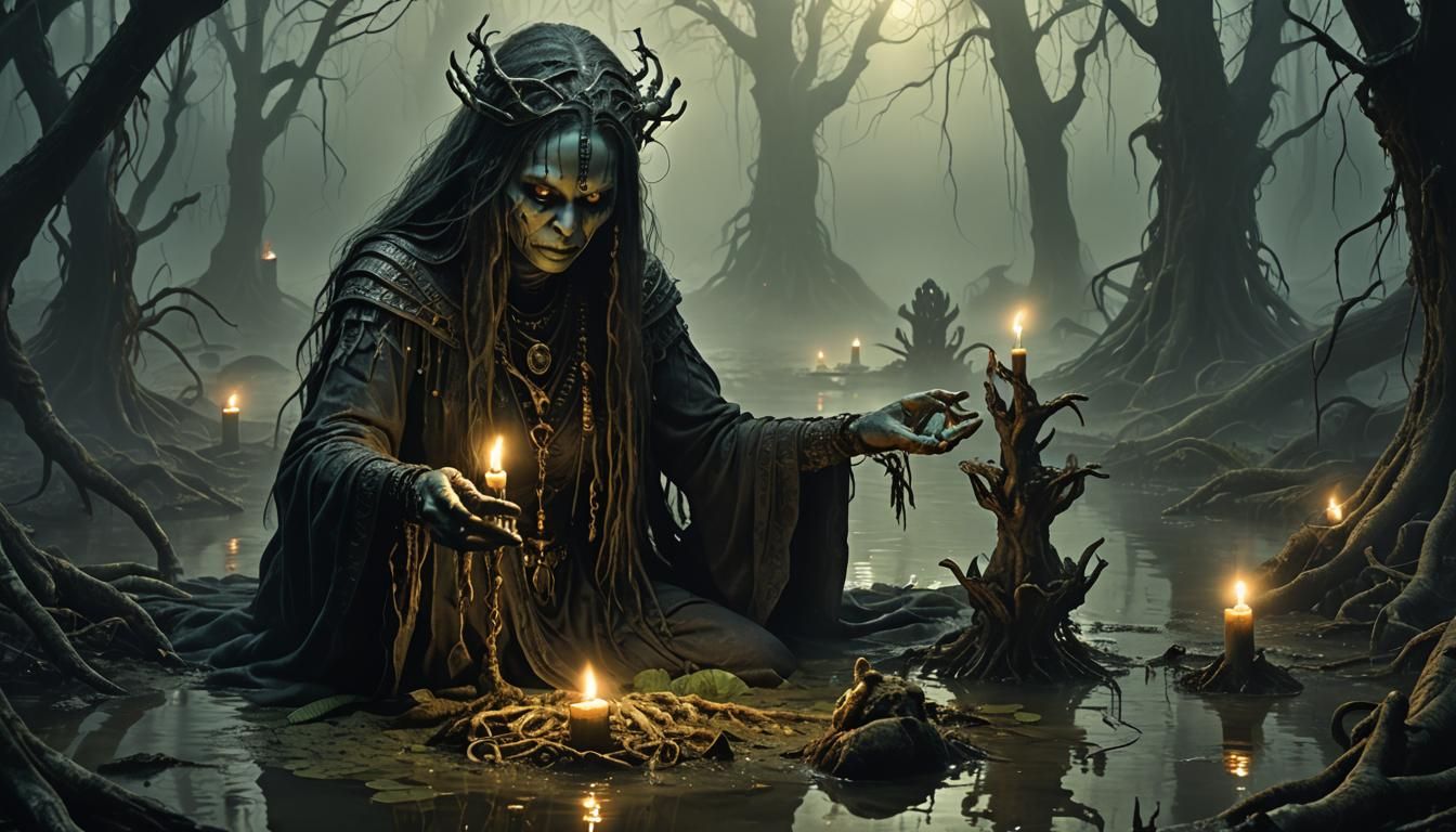 Sorceress Voodoo Ritual in Dark Fantasy Style