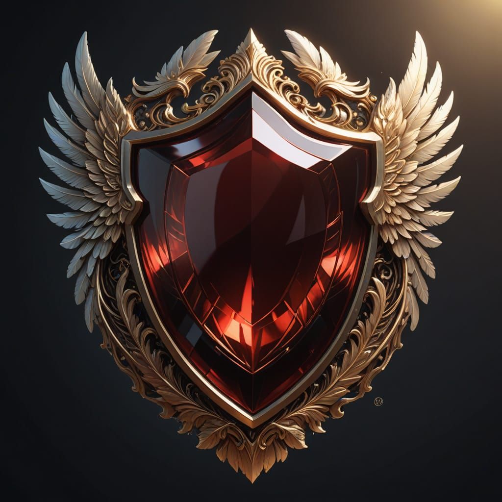 Regal Platinum Shield with Intricate Gold Feathers and Vibra...