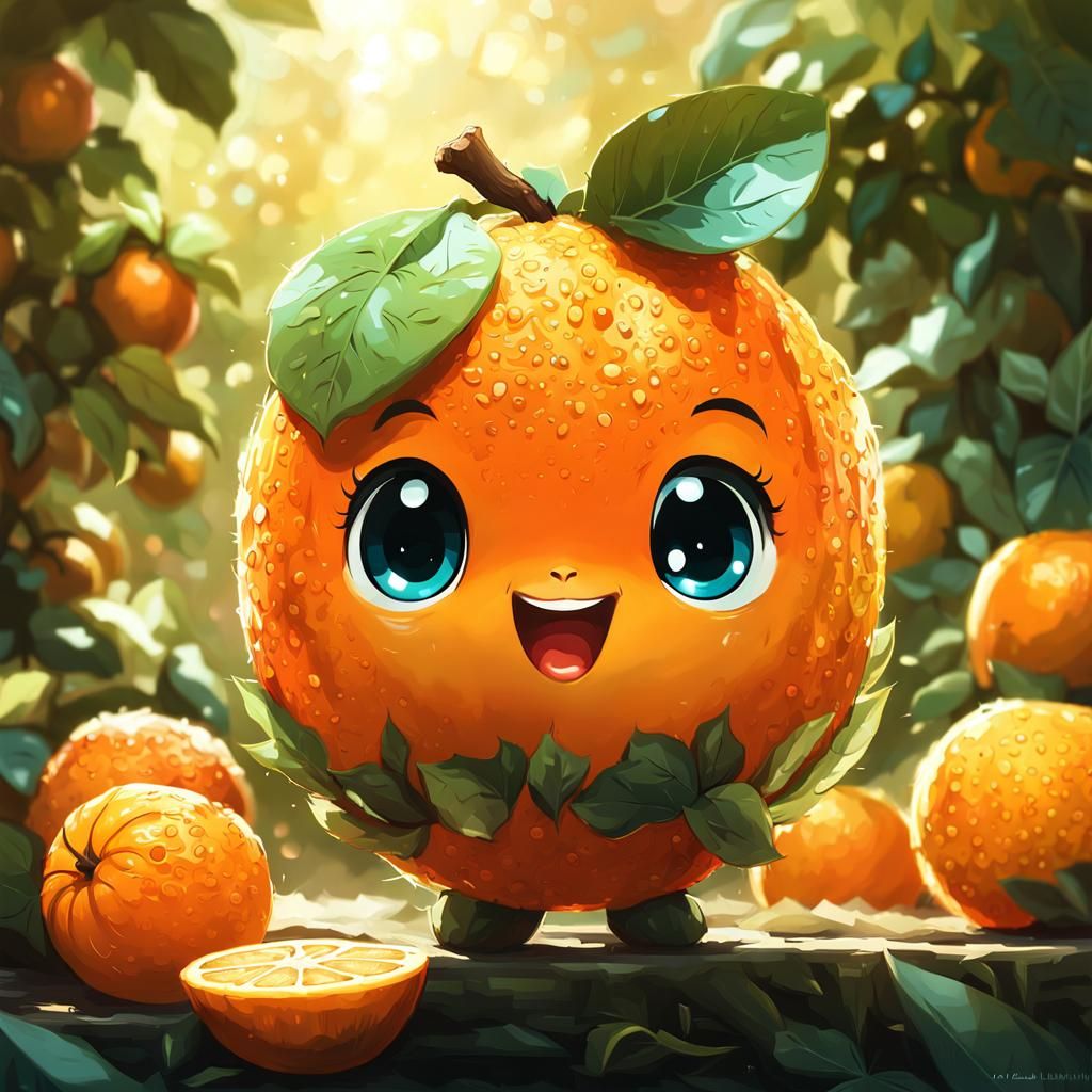 Adorable Chibi Orange Fruit in Detailed 3D