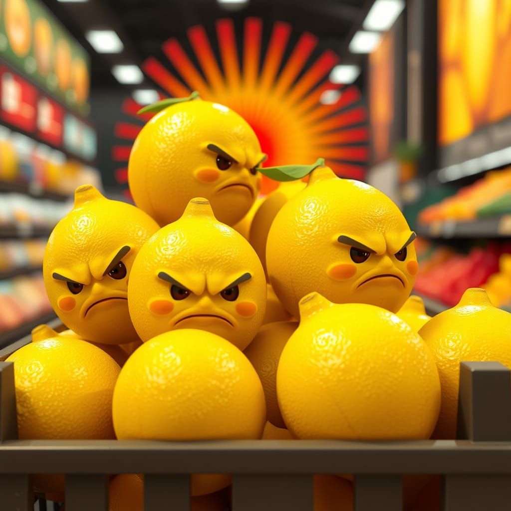 Chibi Lemons Display Discontent in Whimsical Grocery Store S...