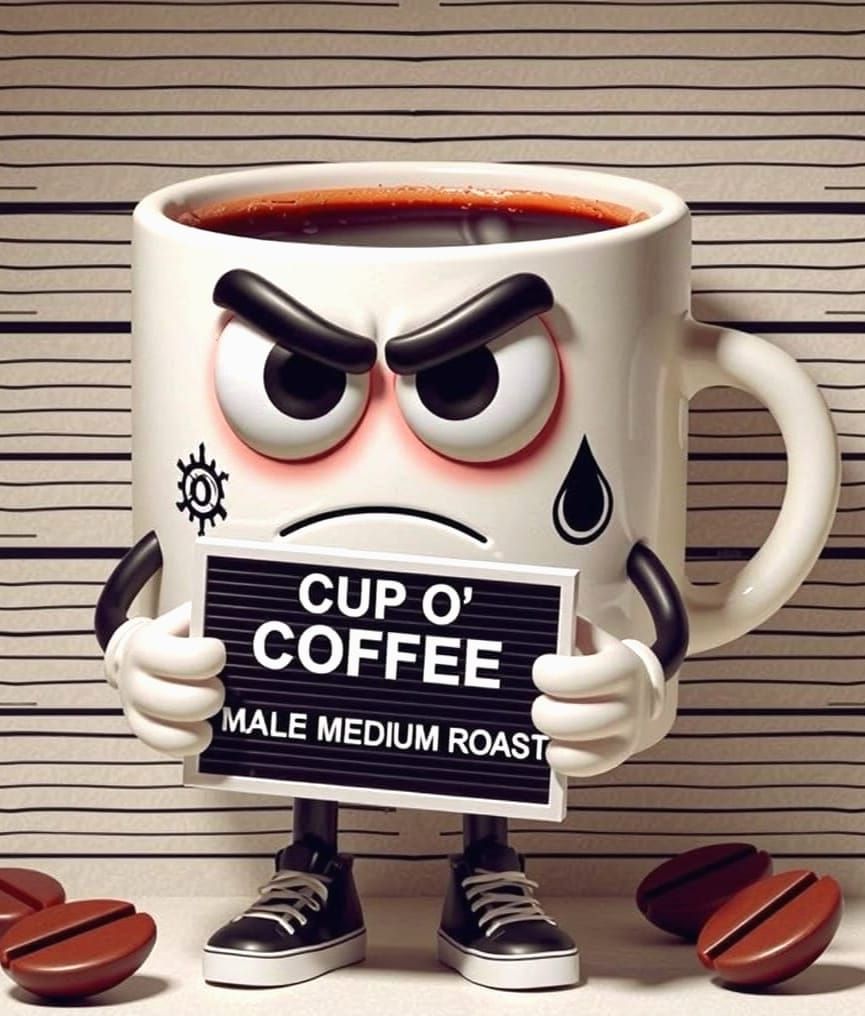 Mug Shot in Police Lineup with Coffee Cup Crime