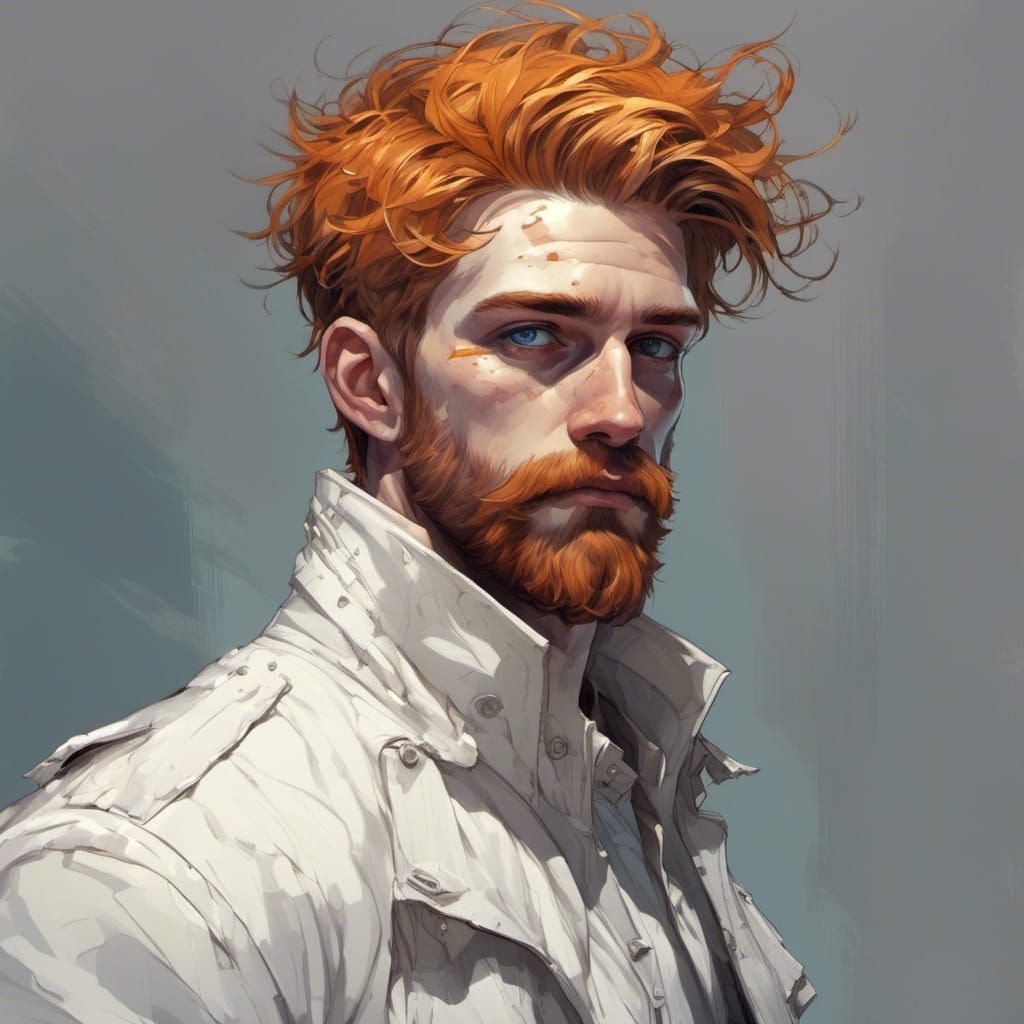 Possessed Ginger Man Portrait in Art Nouveau Style