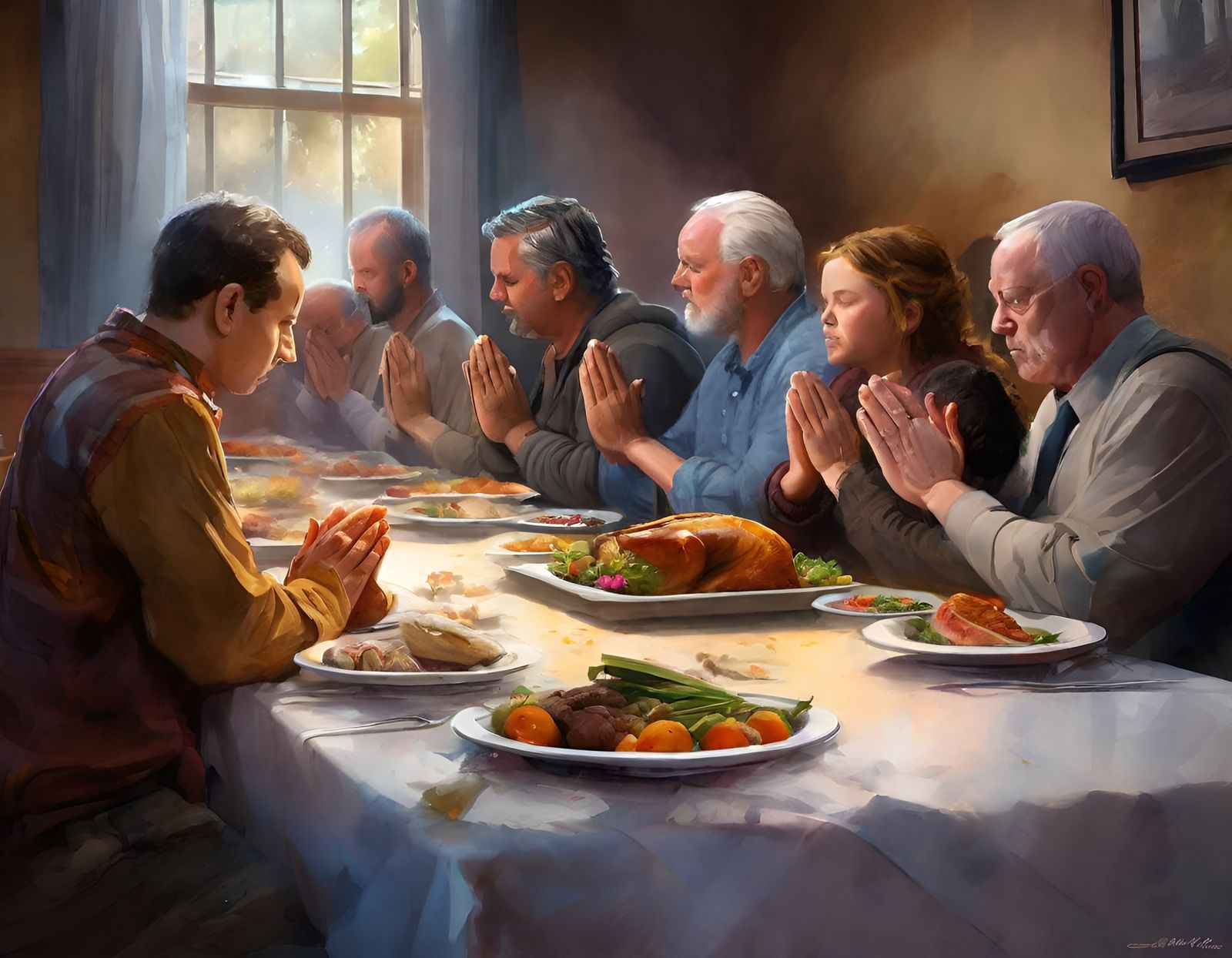 Realistic Family Thanksgiving Dinner in Watercolor Style
