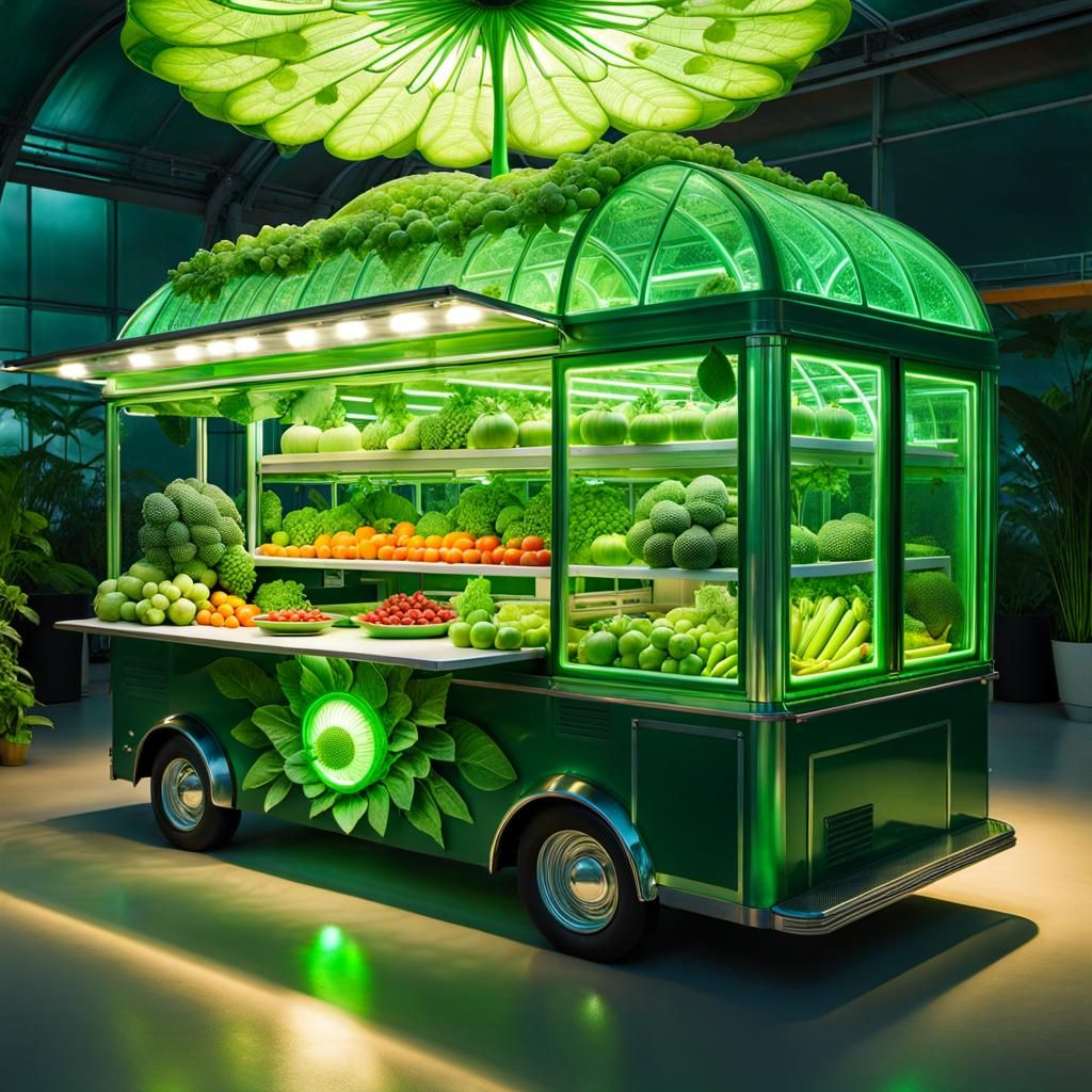 Futuristic Greenhouse Food Truck: Sci-Fi Masterpiece