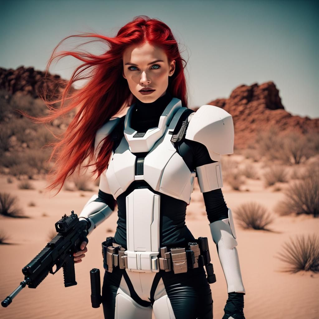 Futuristic Space Warrior on Desert Planet