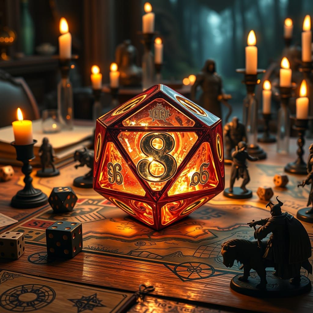 Mystical Eight-Sided Die Radiates Otherworldly Light in Tabl...