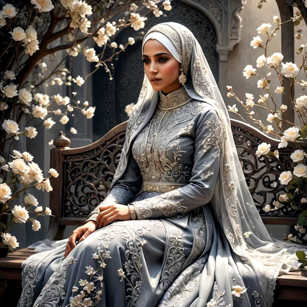 Muslim Bride in Grey Gown: Fantasy Concept Art
