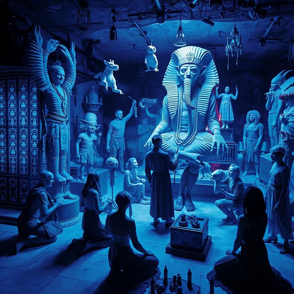 Creepy Underground Ceremony with Pagan Idols