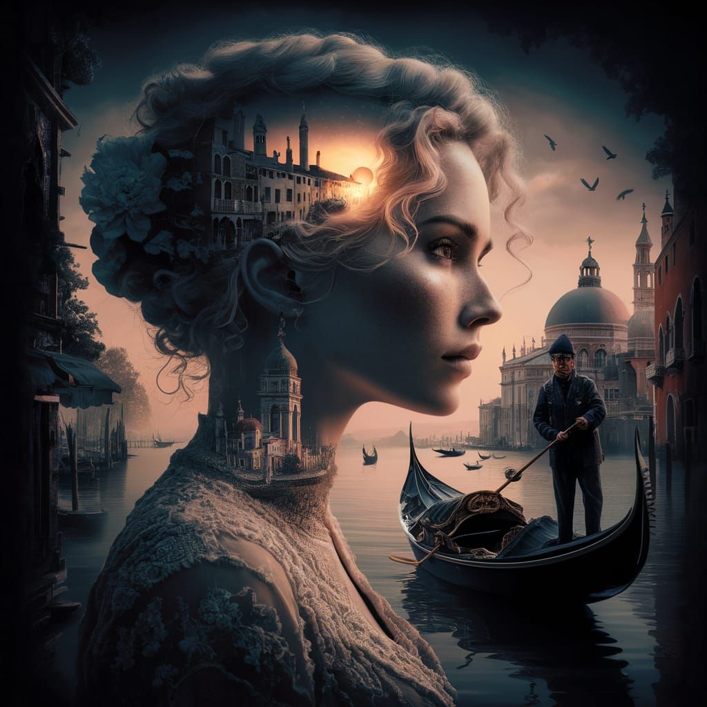 Surreal Portrait Blending Woman and Bali Landscape