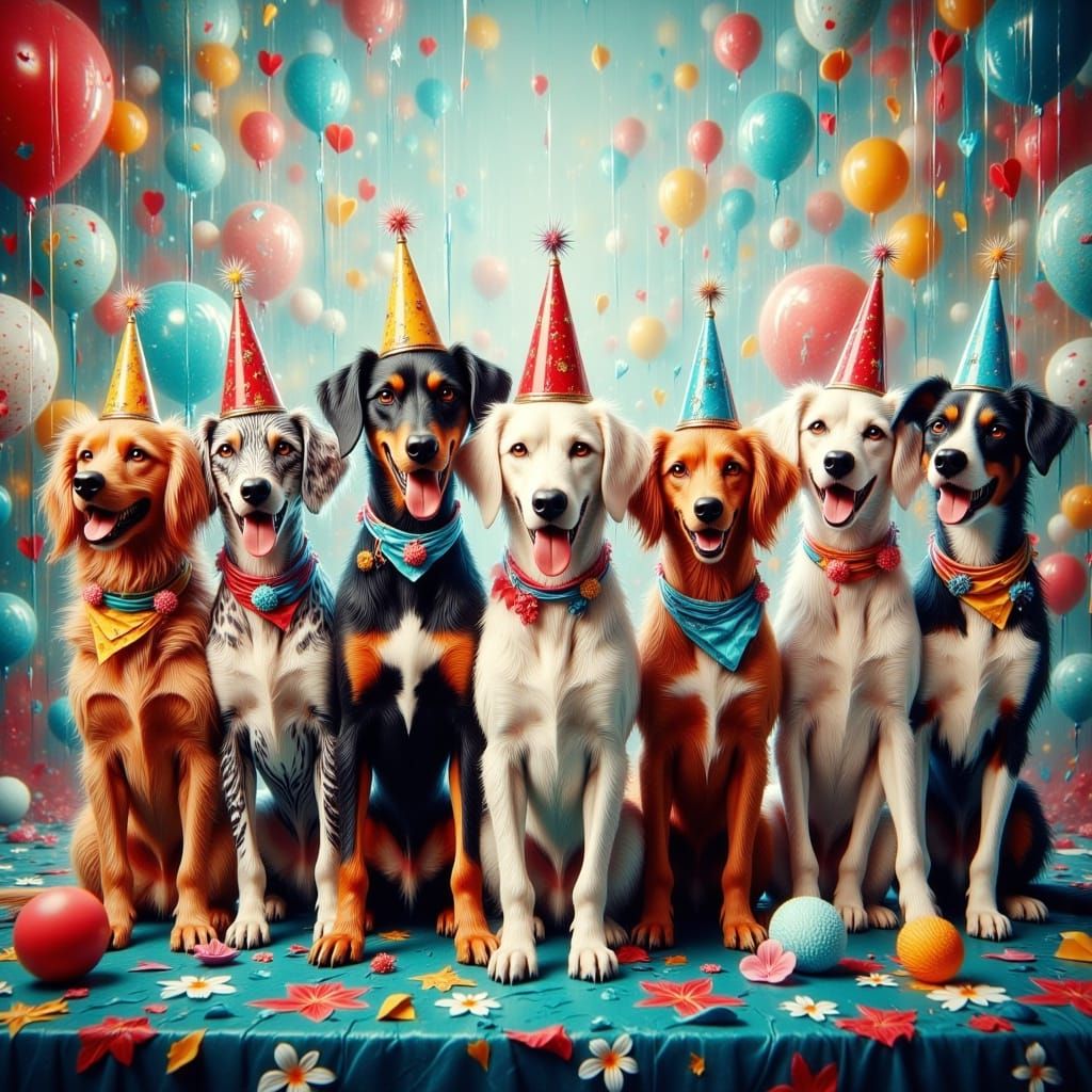 Dog Party in Whimsical Style