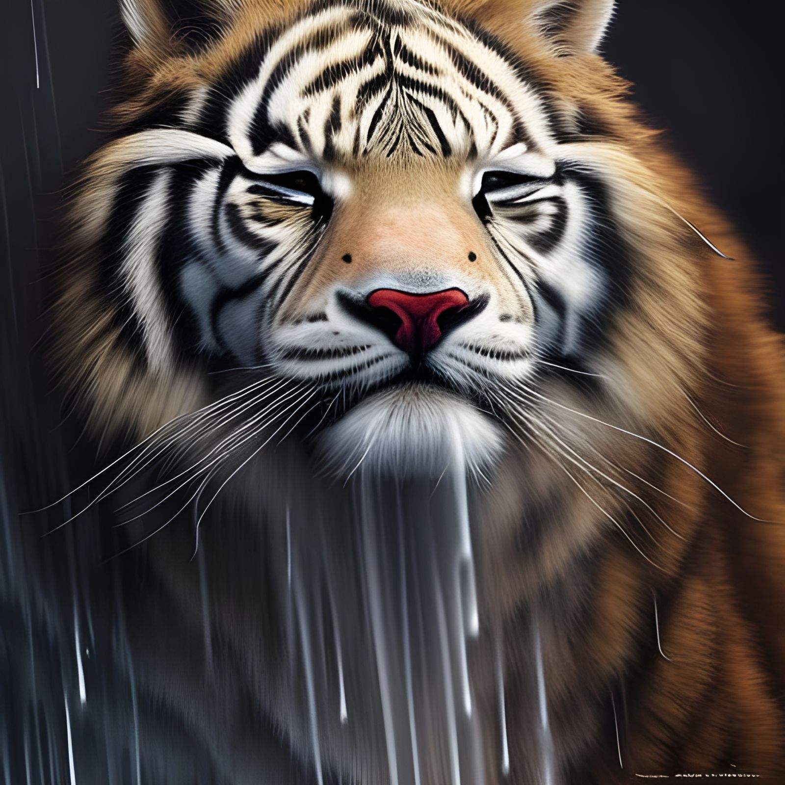 Wet Siberian Tiger Portrait in Photorealistic Style