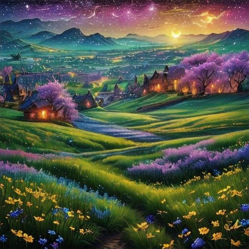 Whimsical Fantasy Landscape at Golden Hour