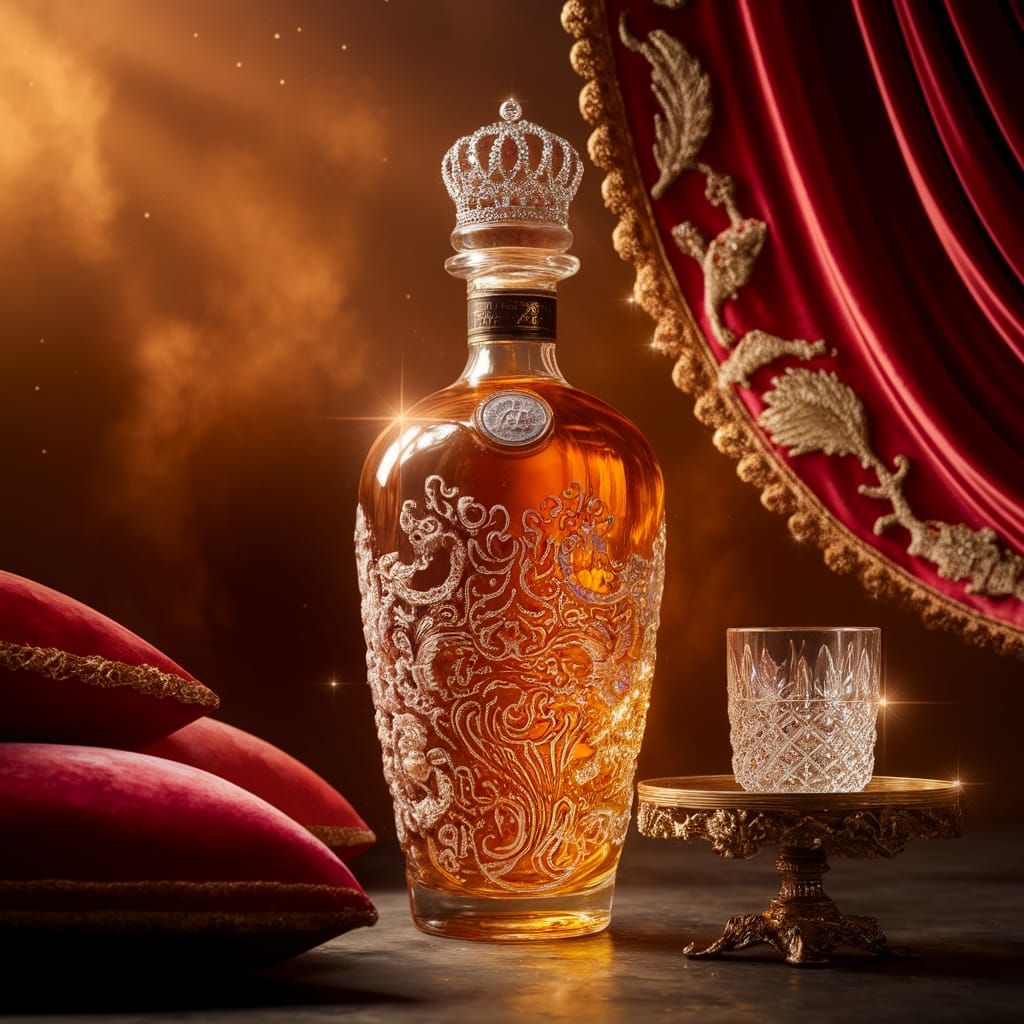 Regal Whiskey Bottle in Enchanted Fantasy Setting