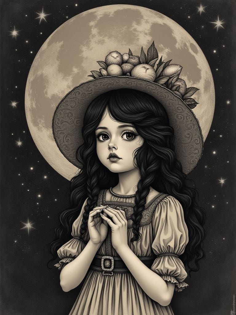 Pretty Moon Girl in Fornasetti Style