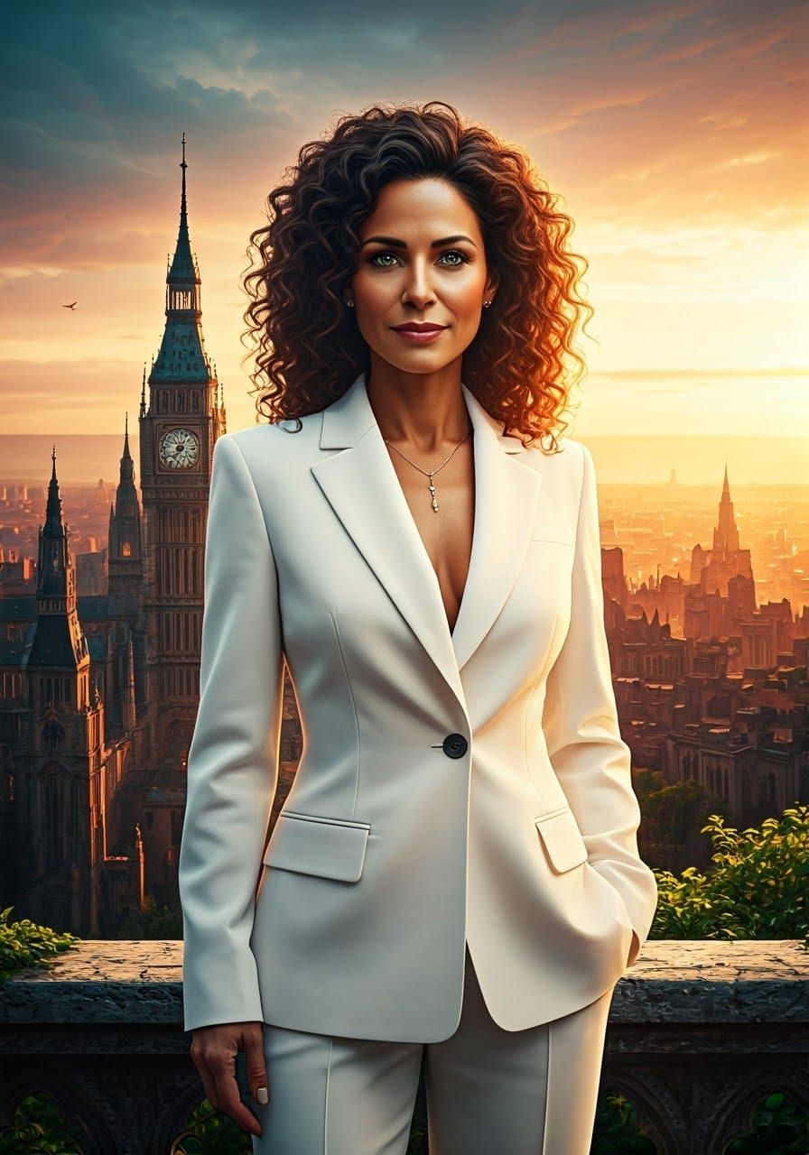 Elegant Woman in Cityscape: Fantasy Concept Art