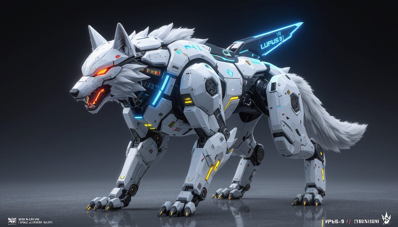 Futuristic Wolf Mecha in Cyberpunk Style