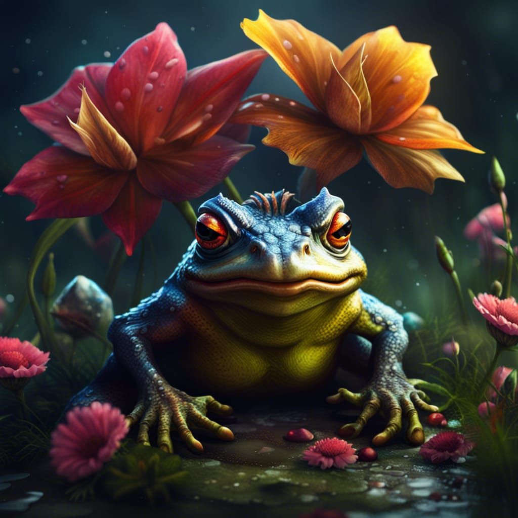 Menacing Toad Eats Flower in Digital Painting