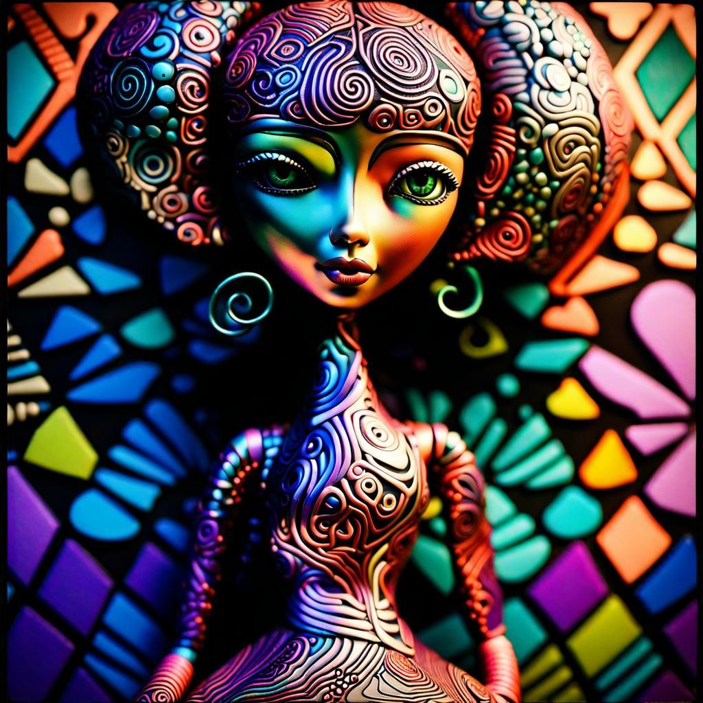 Iridescent Zentangle Sculpture: A 3D Neon Masterpiece