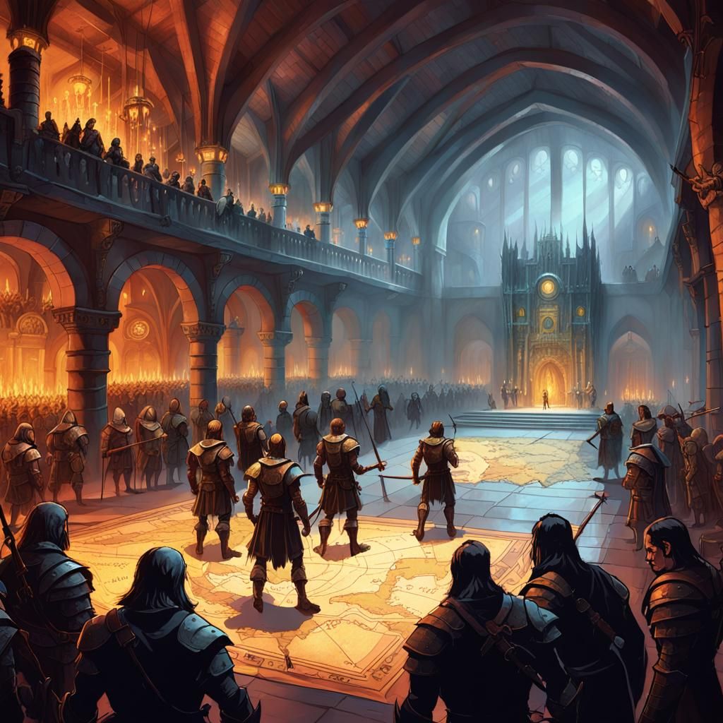 Warriors Gathered in Hall: Fantasy Digital Art