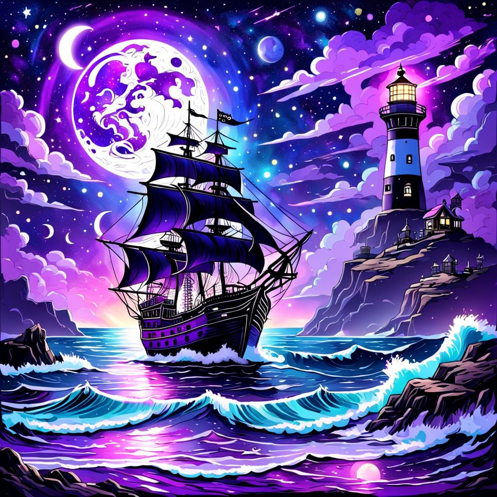 Cosmic Pirate Ship Sails Through Celestial Waves