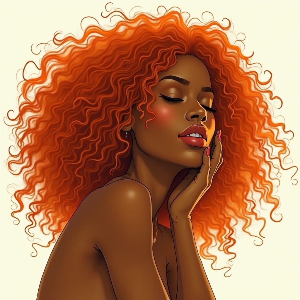 Contemplative Woman with Red Hair in Oil Paint