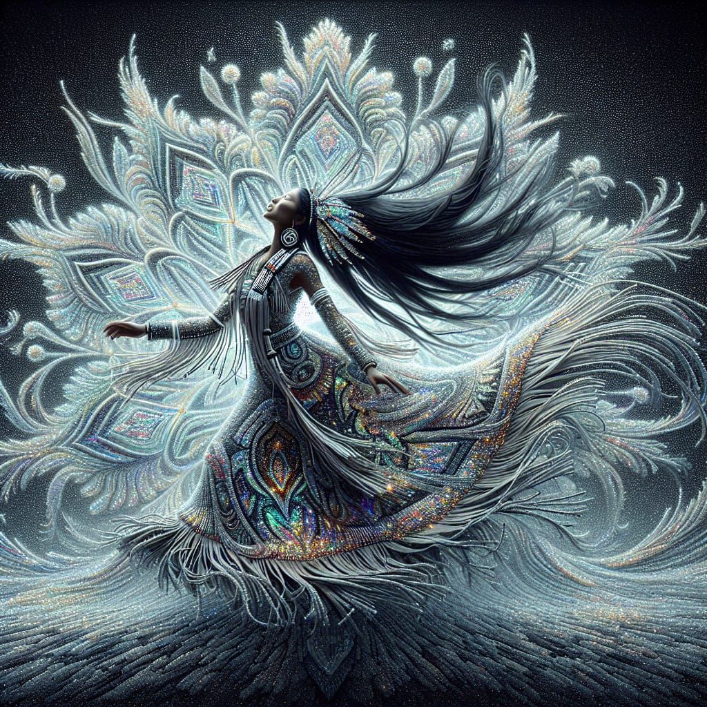 Iridescent Ojibwe Dancer in Frozen Mosaic Digital Art