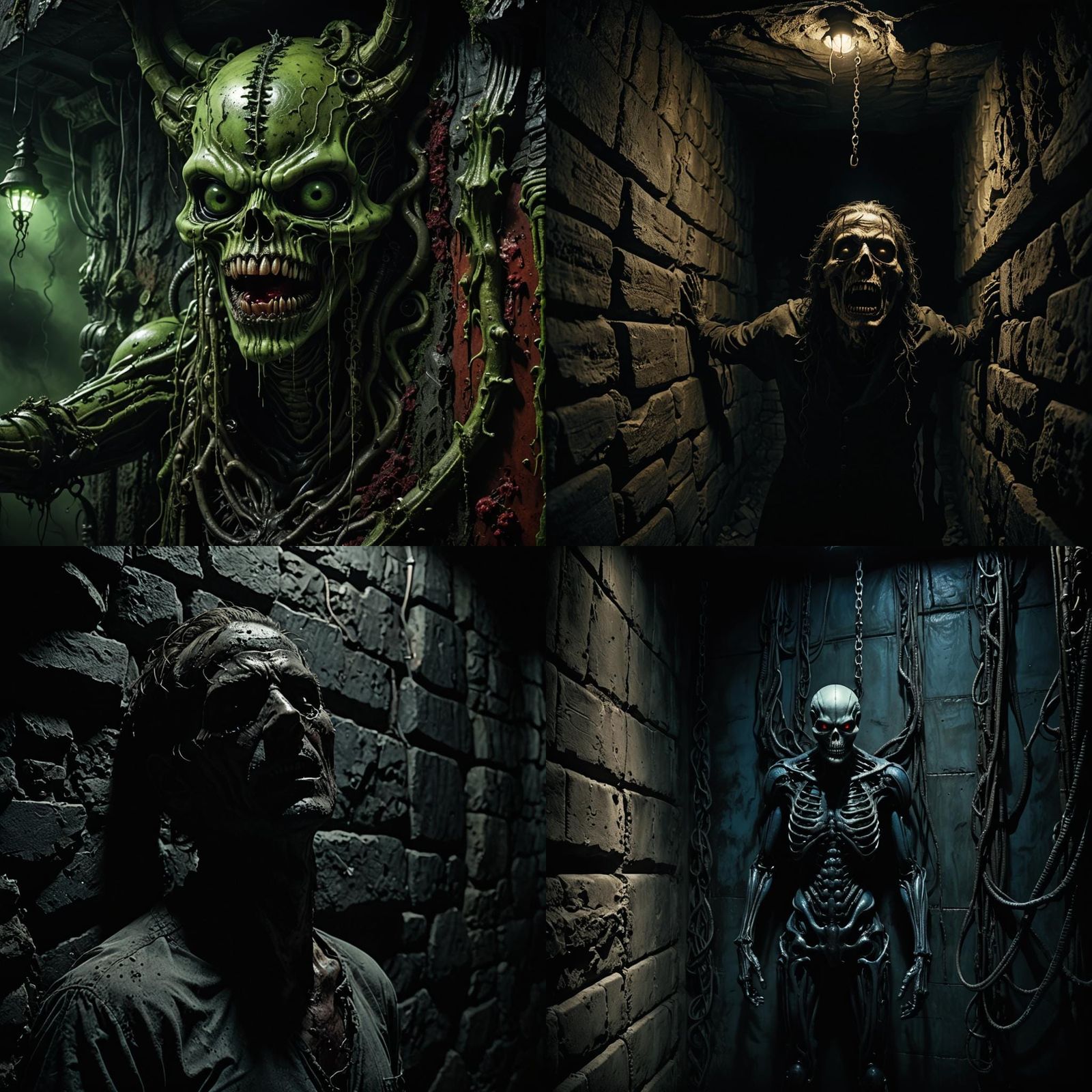 Grotesque Hanging Corpse in Subterranean Shadows