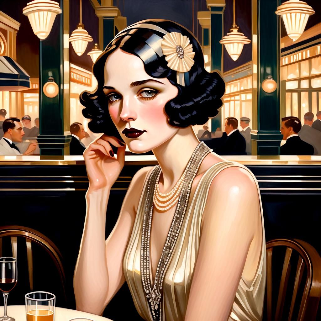 1920s French Ingenue Portrait in Art Deco Style