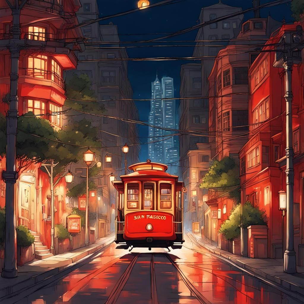 Cozy San Francisco Cable Car in Studio Ghibli Style