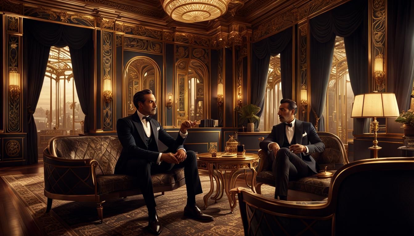 Art Nouveau Men in Ornate Room, Digital Painting