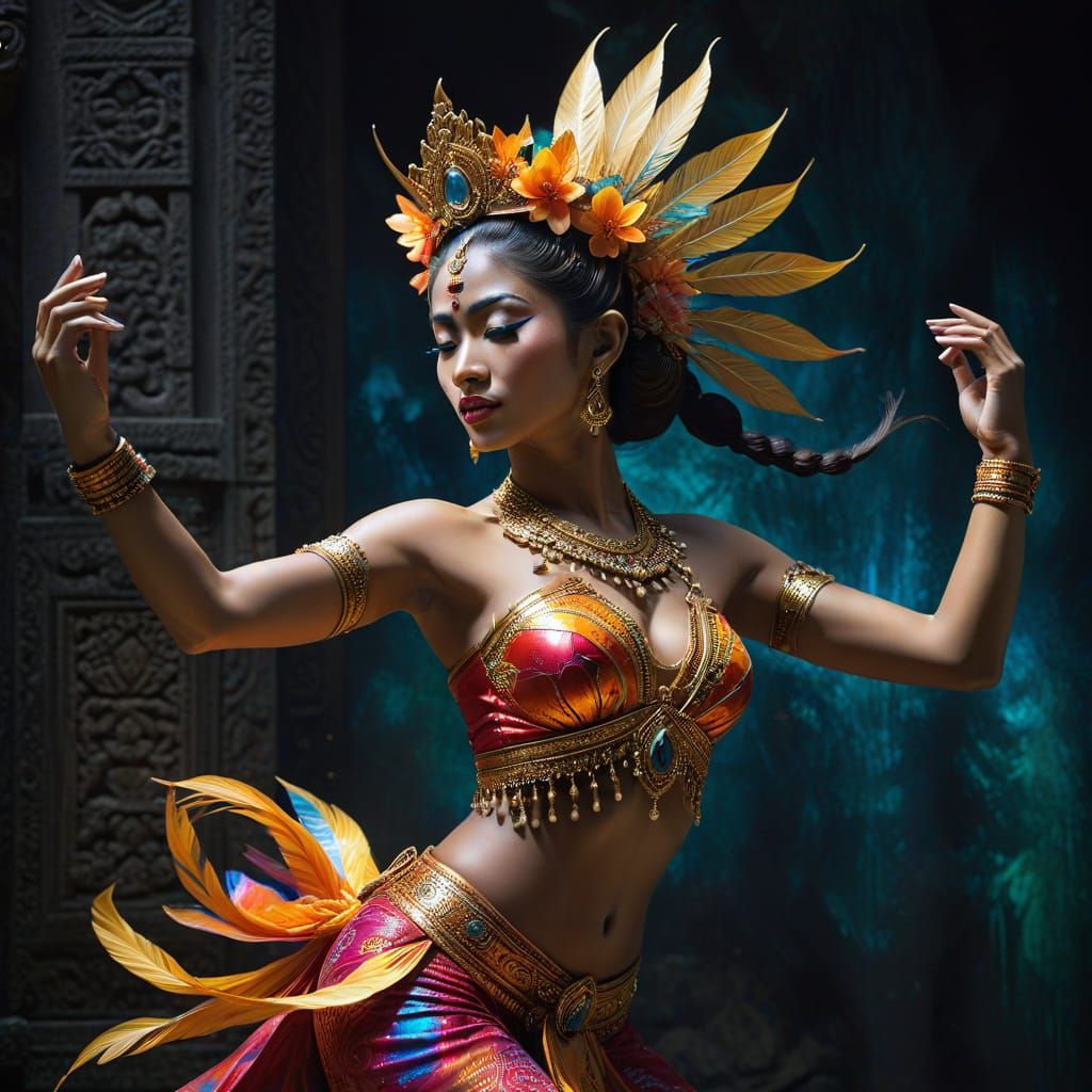 Surreal Balinese Dancer in a Cosmic Temple