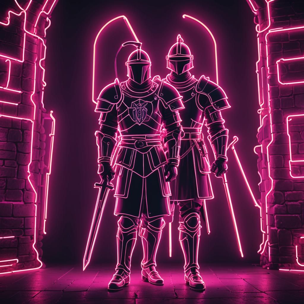 Neon Knight Figure in Retro Synthwave Style