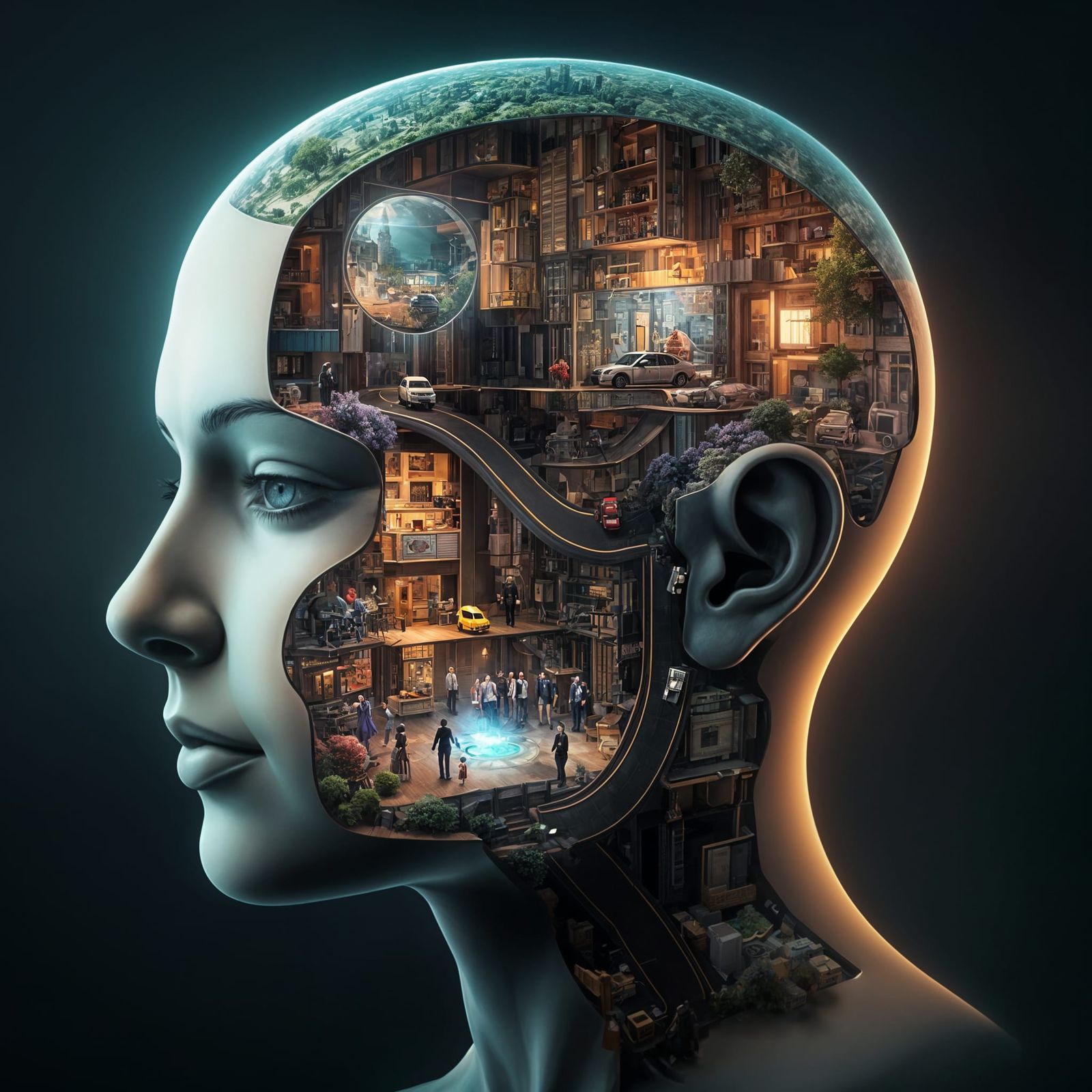 3D Model of a Society Living Inside a Mind