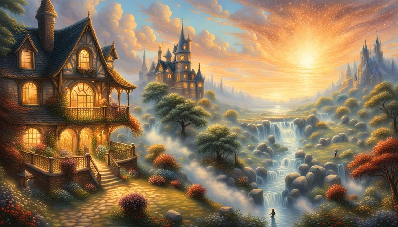 Ethereal Fantasy Scene in Golden Hour Light