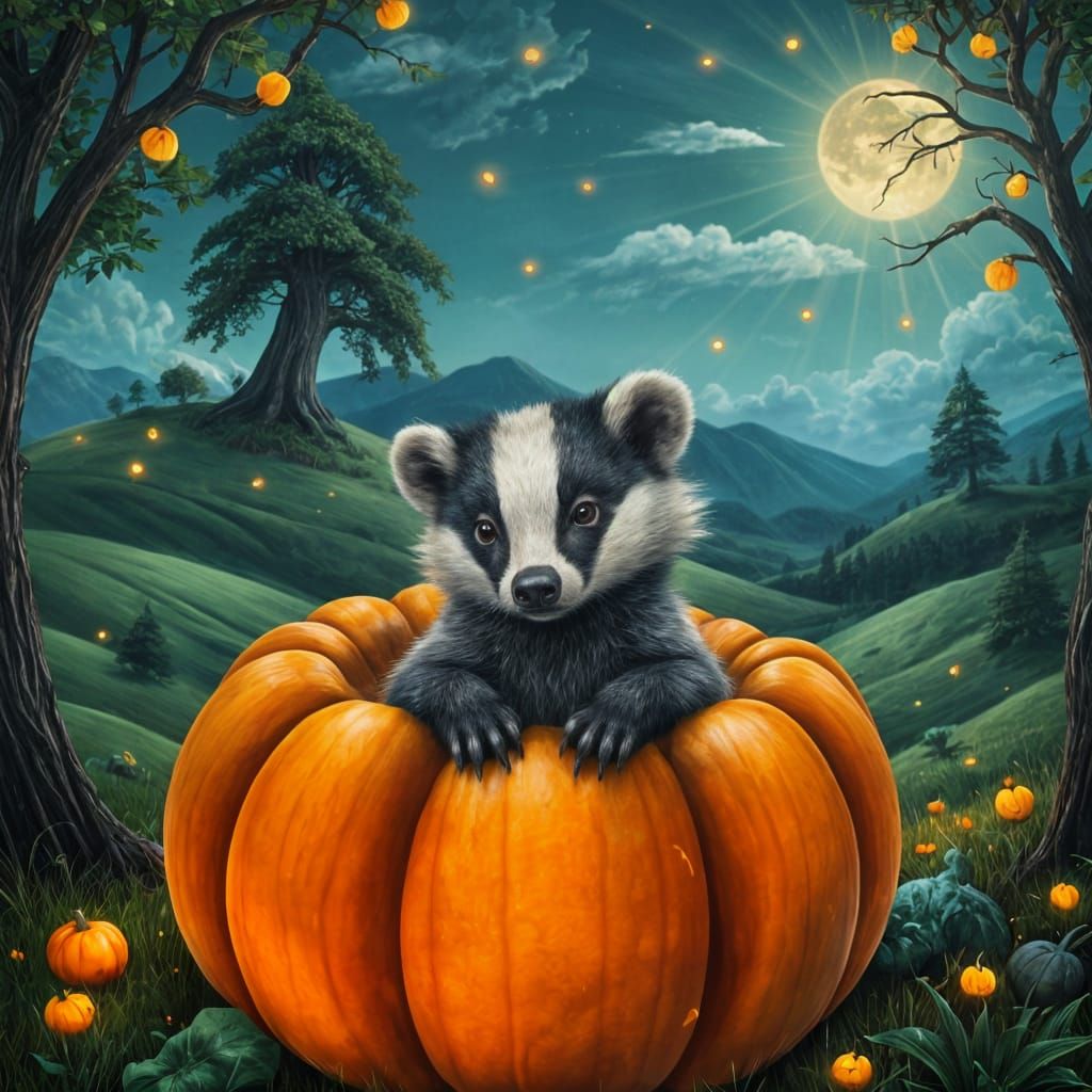 Fantastical Badger Amidst Whimsical Harvest