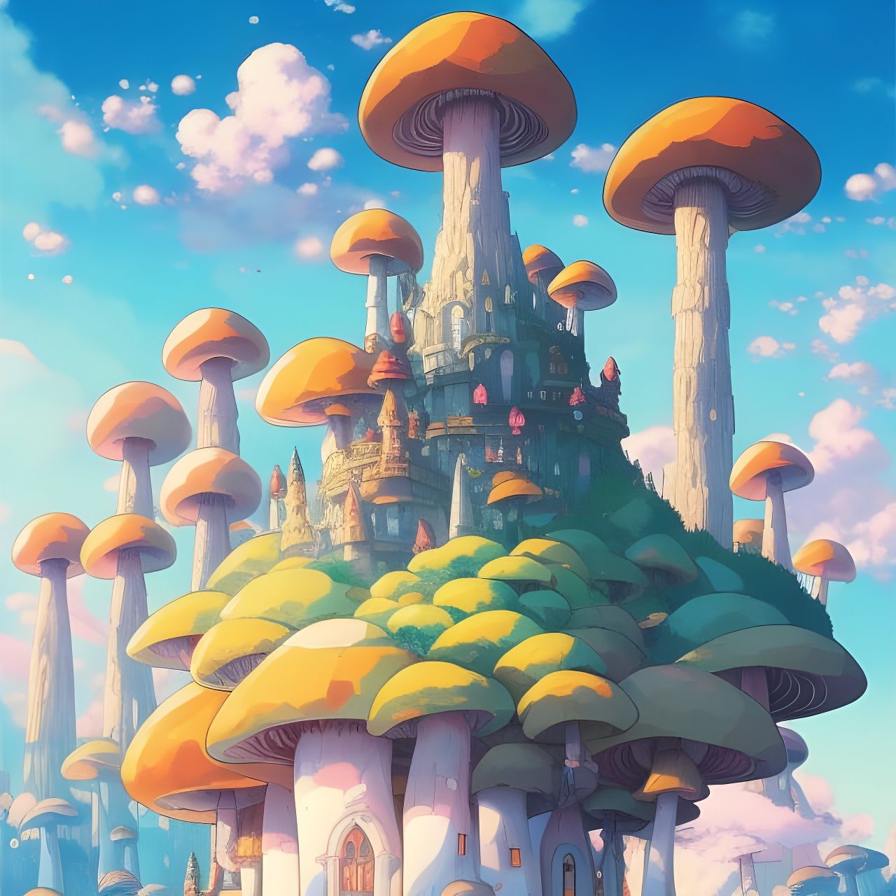 Mushroom Castle Anime Fantasy Landscape