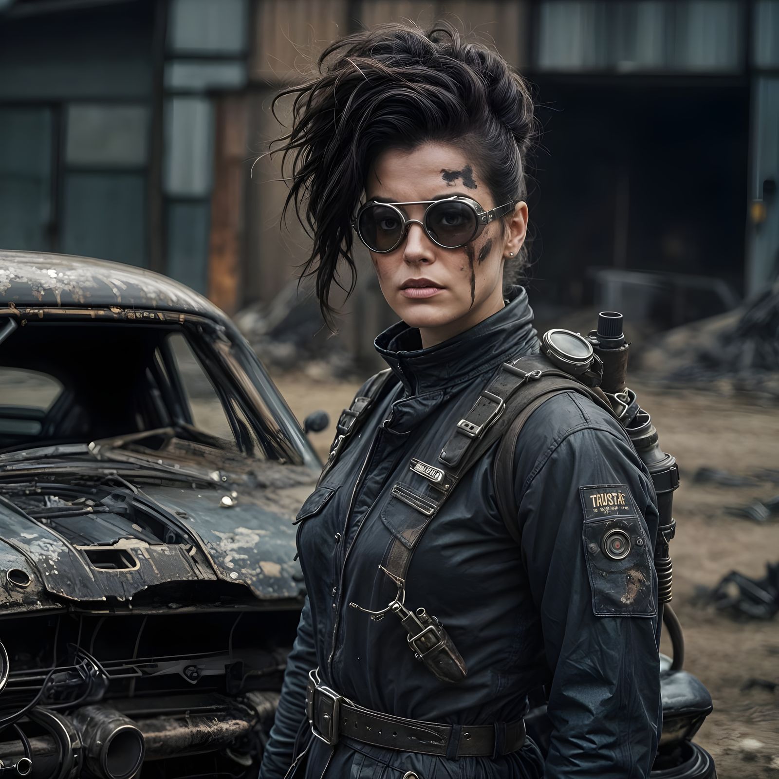 Wounded Driver in Post-Apocalyptic 1960s Setting