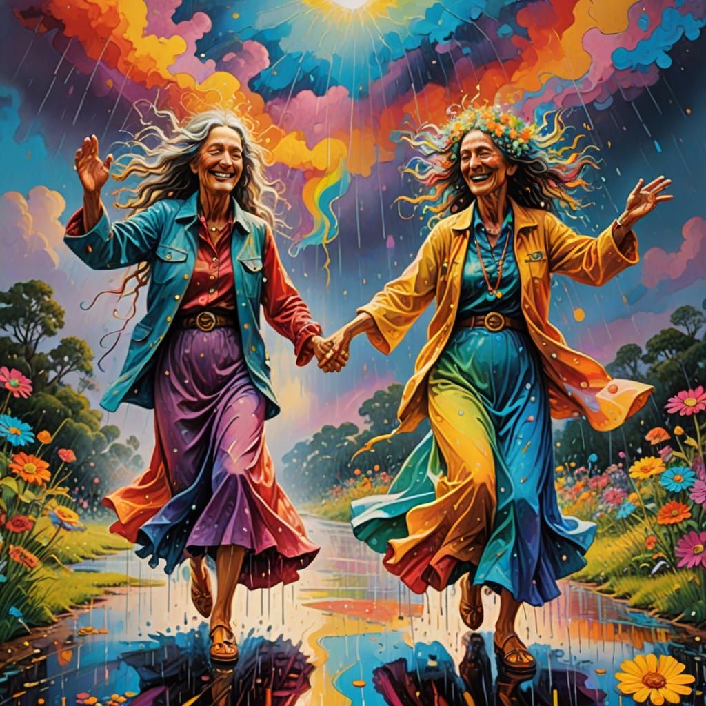 Psychedelic Hippie Dance in Rainy Fractal Landscape