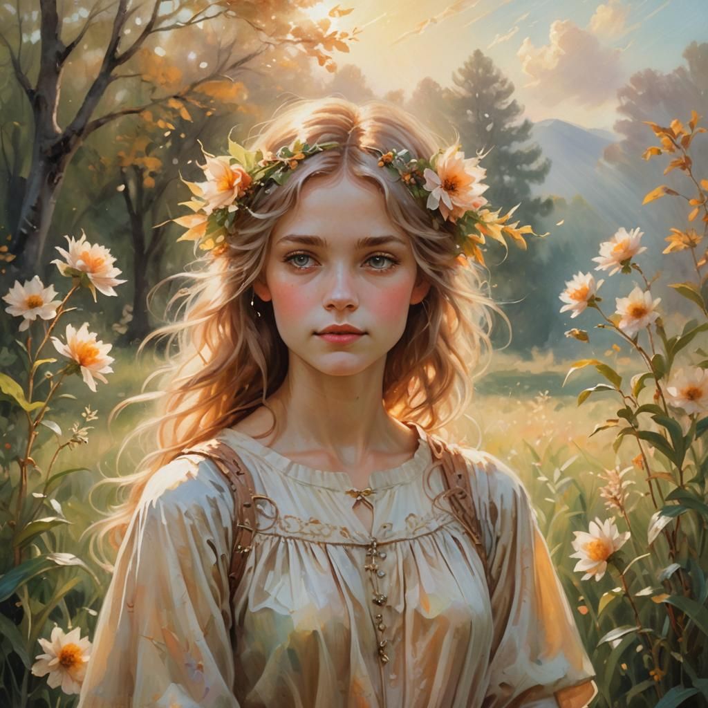 Ethereal Fall Fae Portrait in Oil Painting Style