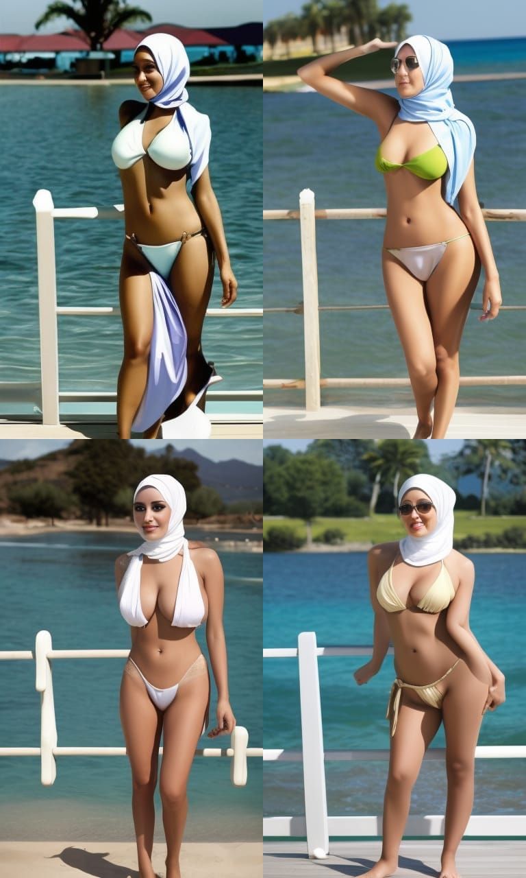 Provocative Figure in Hijab and Bikini