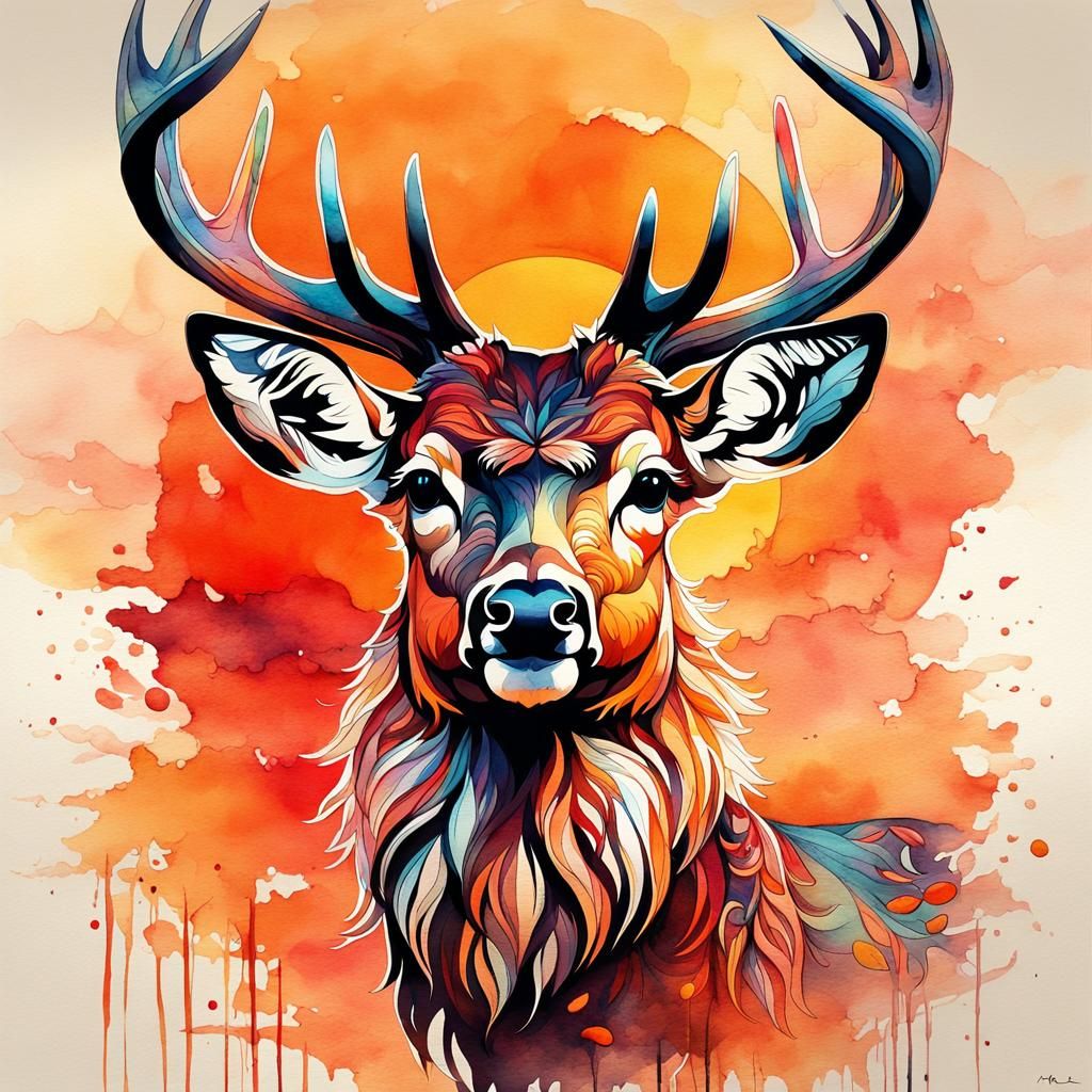 a beautiful deer in sunset