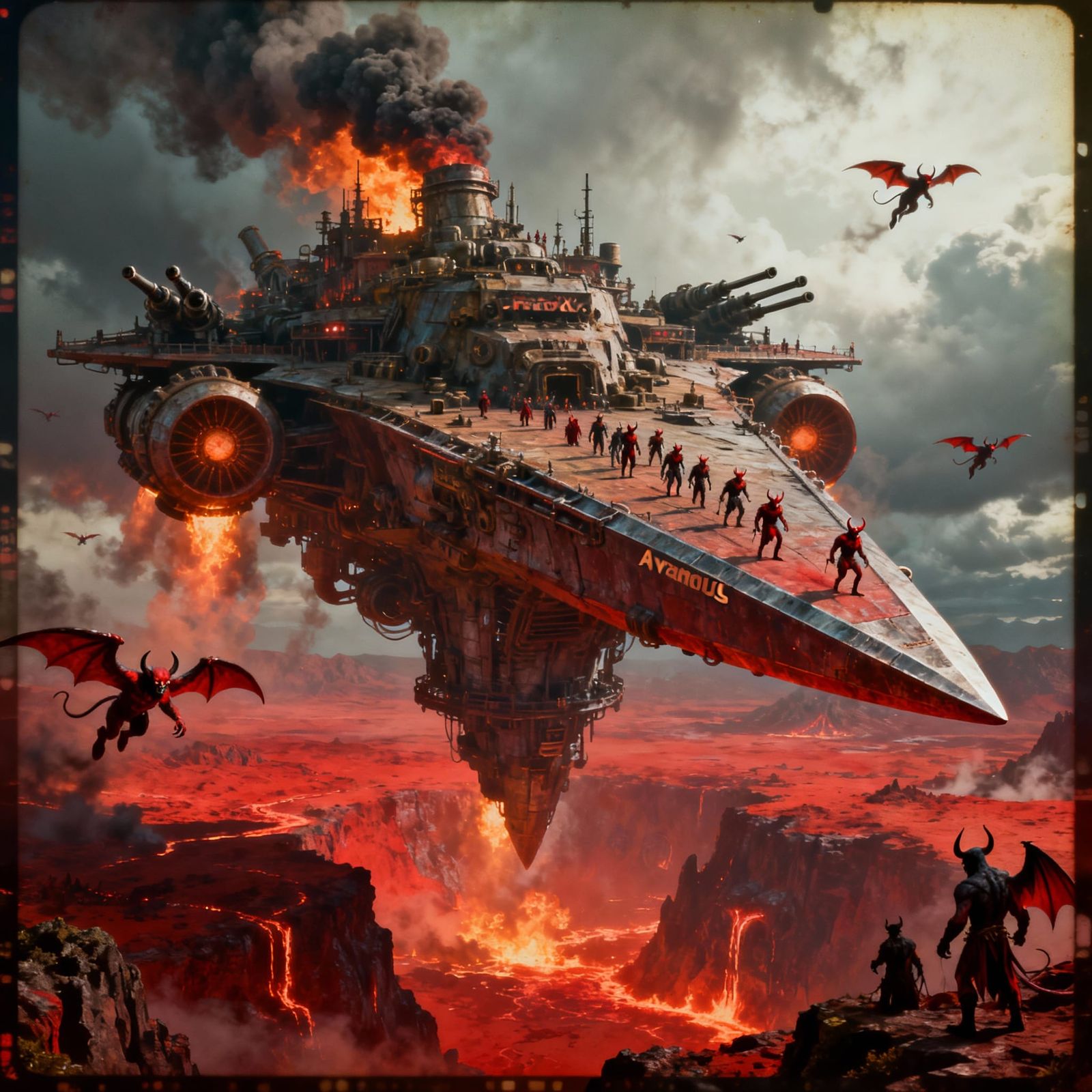 Dieselpunk Flying Fortress Blade Over Hellish Wasteland