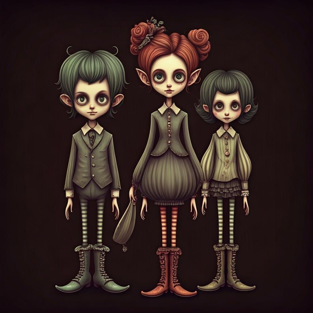 Gothic Surrealism: Whimsical Characters in a Muted Palette