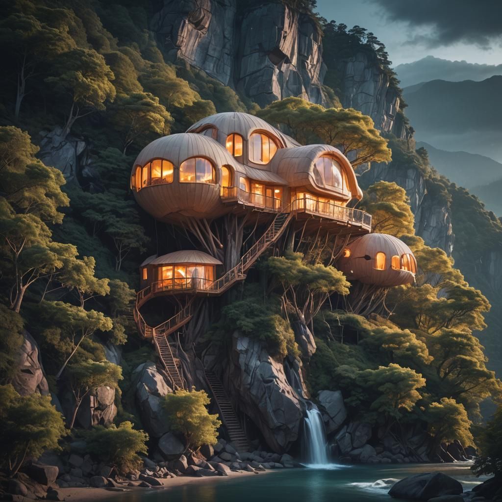 Luminous Inflatable Treehouse Architecture at Night