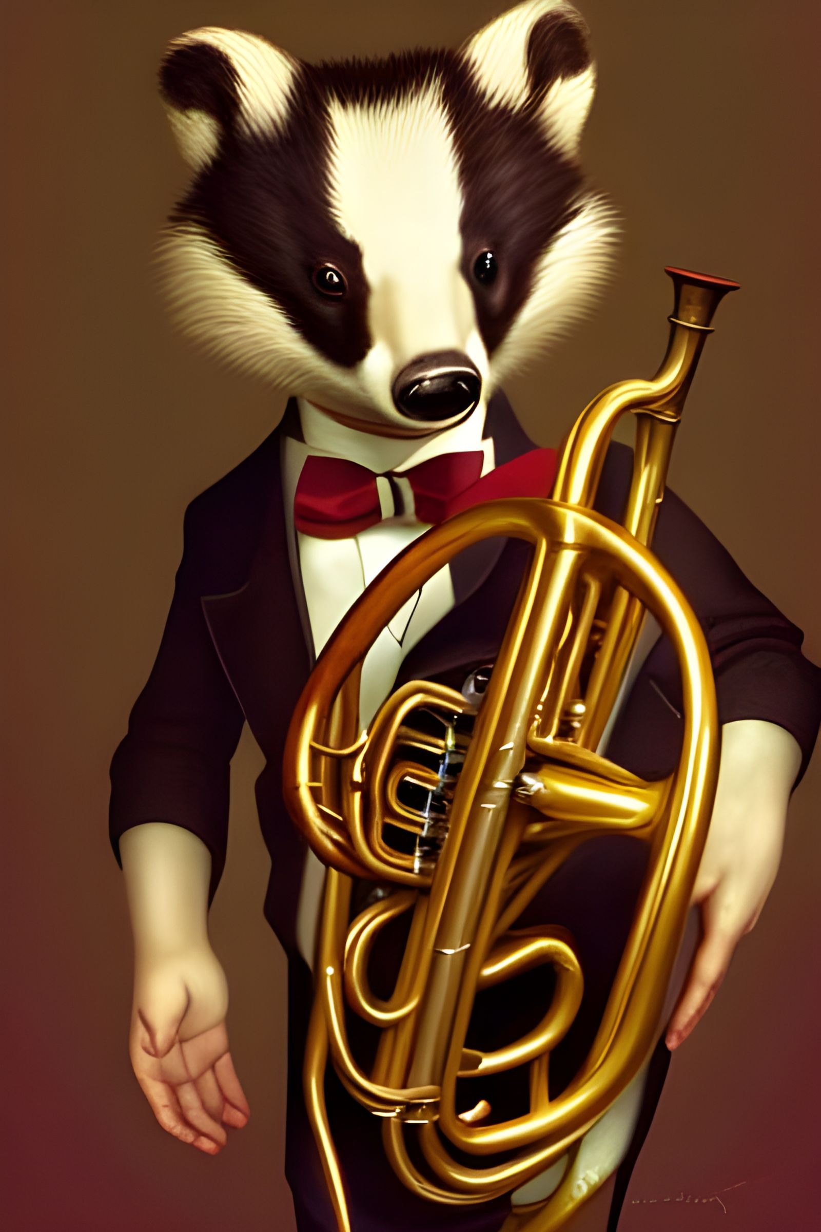 Victorian Badger Plays French Horn