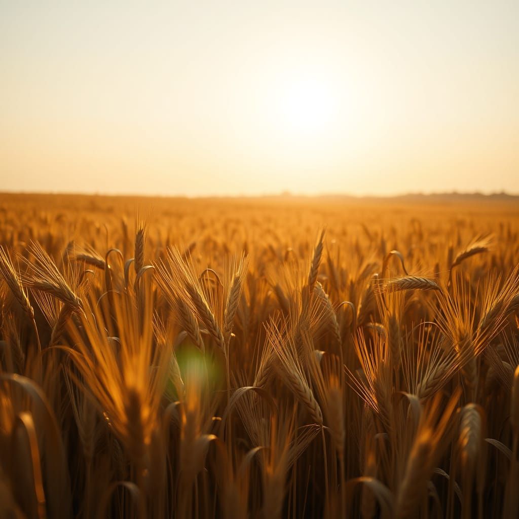 Golden Wheat Field at Sunset, Photorealistic Style