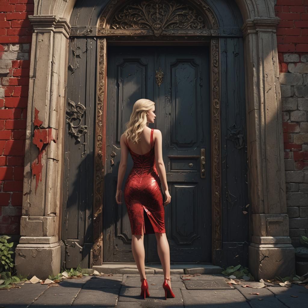 Blonde Woman in Red Dress: Fantasy Concept Art
