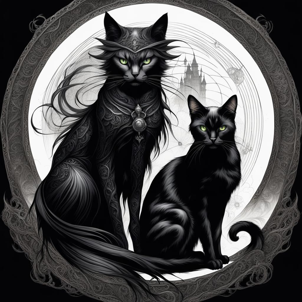 Black Cat and Witch in Luis Royo Style