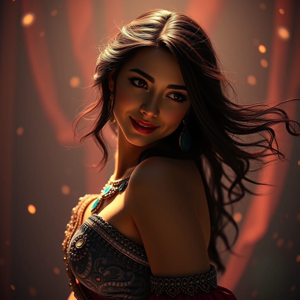 Stunning Hyperrealistic Belly Dancer in Vibrant Fantasy Worl...